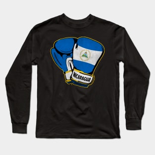 Nicaraguan Boxing Glove, Nicaraguan Boxer, Nicaragua Flag, Nicaragua Long Sleeve T-Shirt